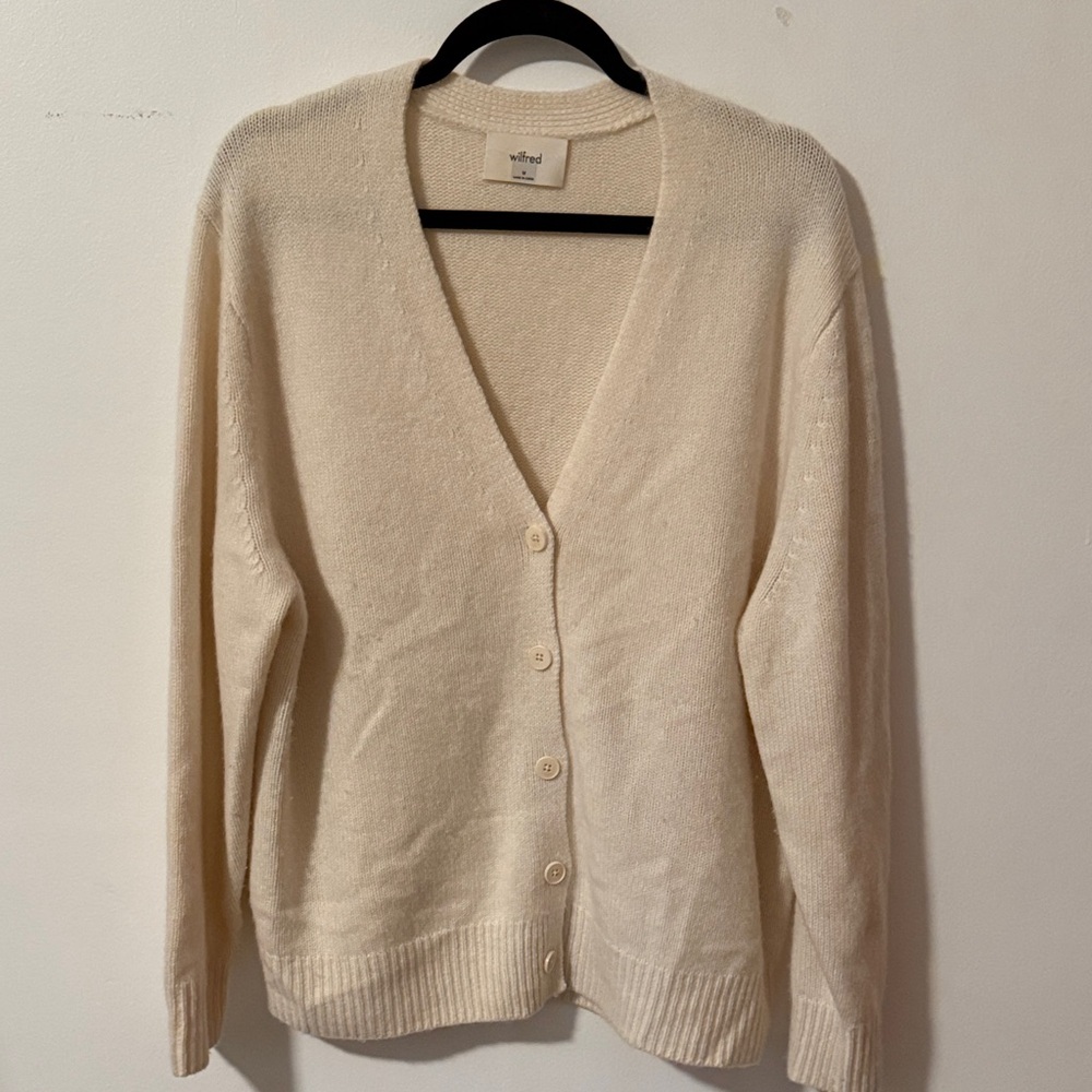 Wilfred Ivory V-Neck Cashmere Cardigan